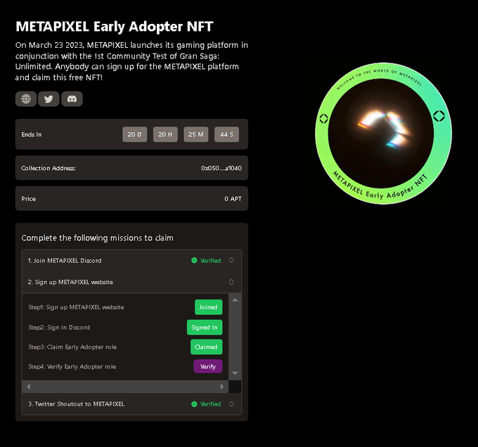 METAPIXEL早期采用者 NFT